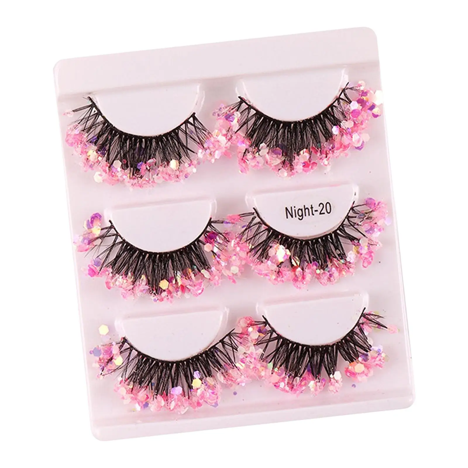 2x3 paar lichtgevende valse wimpers, 3D glitter kleurrijke decoratieve lange valse wimpers voor nieuwjaarsfeest