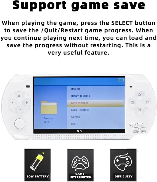 JXD Handheld Game Console 4.3 inch 8GB Built in 2000 Games for Multiple Simulators X6 Retro Video Game Console Mp3/4/Ebook TV Out Mini Hand Portable Game Player Device Holiday (White) 3 JXD Handheld Game Console 4.3 inch 8GB Built in 2000 Games for Multiple Simulators X6 Retro Video Game Console Mp3/4/Ebook TV Out Mini Hand Portable Game Player Device Holiday (White) 3
