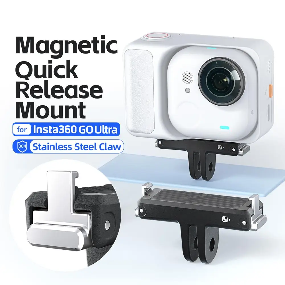 1Pc Magnetic Quick-Release Mount For Insta360 Go Ultra Plastic Black Expansion Adapter Bracket Action Camera Accessories