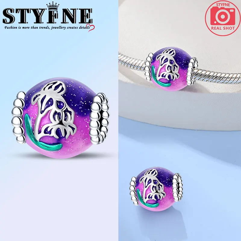 925 Sterling Silver Monet Iris Beads Plant and Insect Lucky Color Beading Fits DIY Bracelet & Bangle Jewelry