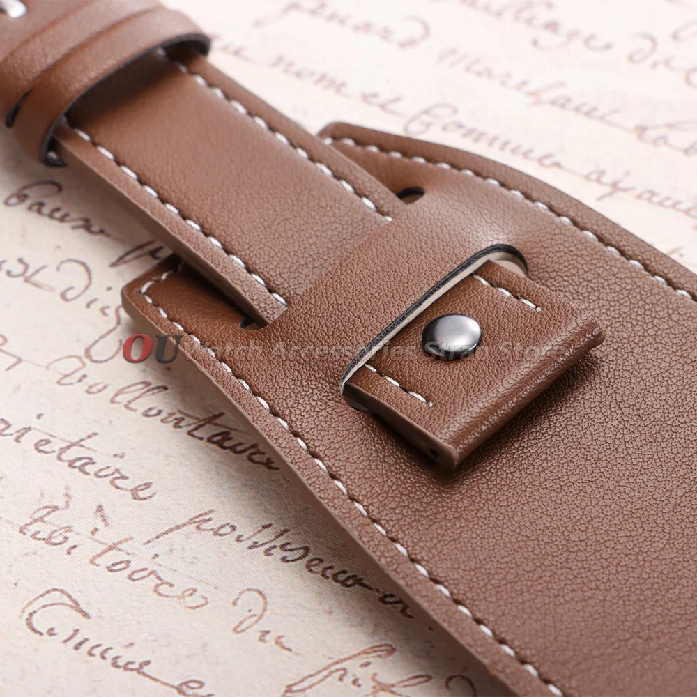 20mm 22mm 24mm Bund Belt Vintage Cowhide Cuff Watchband Men's Watch Band Bracelet Deep Brown Black Light Brown Color Watch Strap