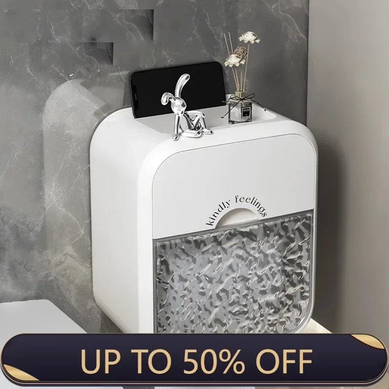 High Quality White Toilet Paper Holder Wall Mounted Waterproof Storage Box Toilet Roll Paper Storage Rack Bathroom Accessories