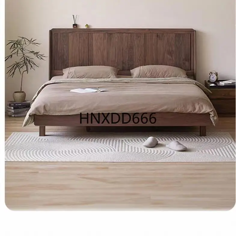 

Black walnut solid wood bed carved double bed