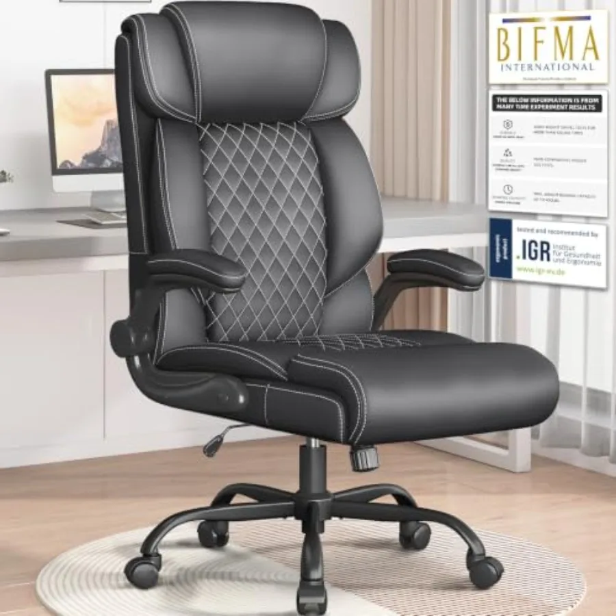 Office Chair for Working, Studying, Gaming Executive High Back Breathable Mesh, Black, Ergonomic Lumbar Support, Flip-up Armres