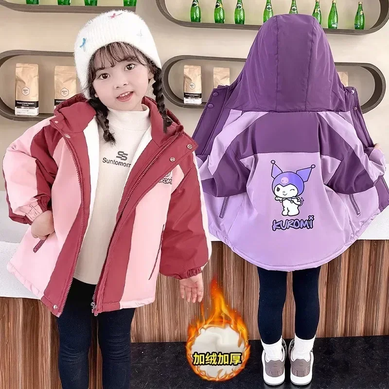 Kuromi Anime Sanrio Ins Kawaii Langarm Fleece Mantel Niedlichen Cartoon Winter Kinder Casual Warme Jacke Kleidung Geschenke für Kinder