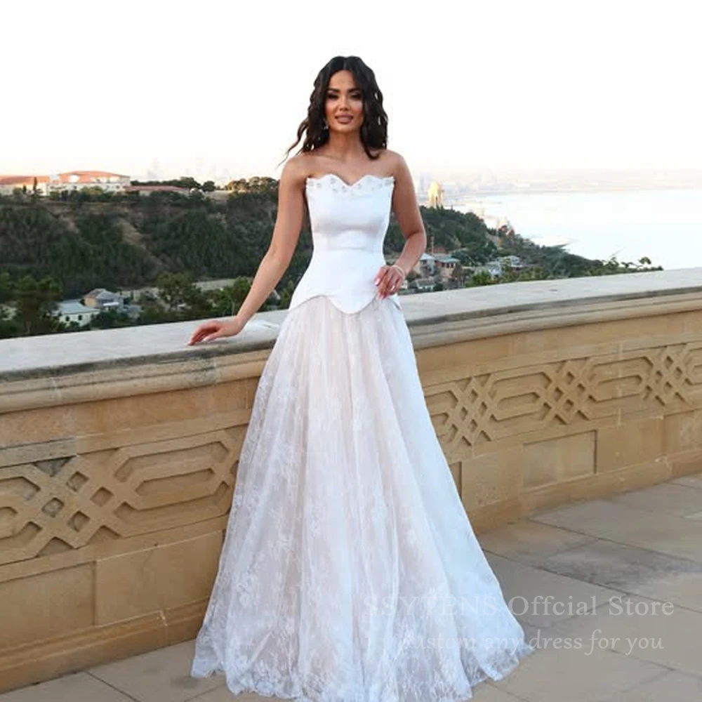 

SSYTENS 2026 A-Line Wedding Dresses Sleeveless Lace Strapless Beaded Evening Prom Bridal Dress White Wedding Gowns Customized