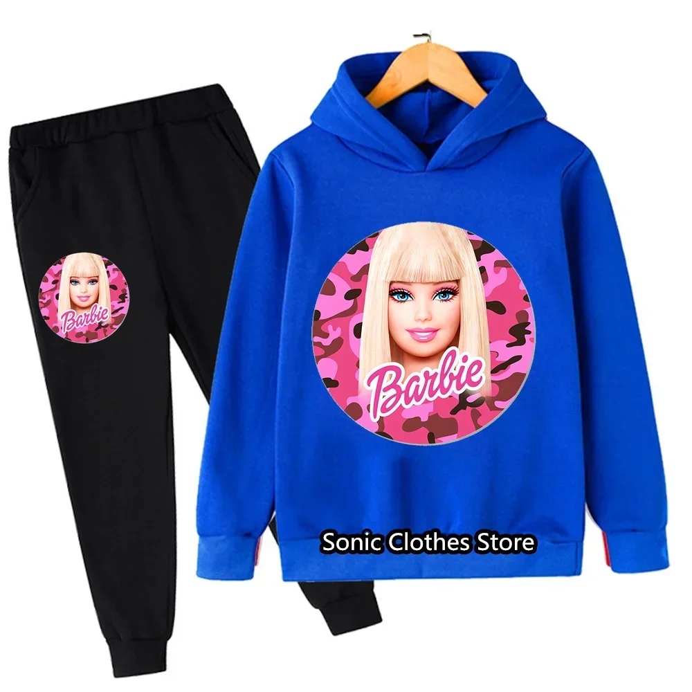 Boys Girls Clothes Barbie Hoodie Set Kids 2pcs Spring Autumn Toddler Girls Cartoon Hooded +pants Tracksuit Girls Clothing