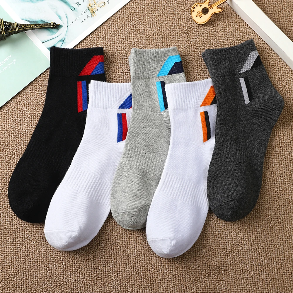 5 Pairs High Quality Men\'s Socks Anti-odour Breathable Casual Autumn Winter Mid-tube Socks New Men\'s Socks Sports Cotton Socks