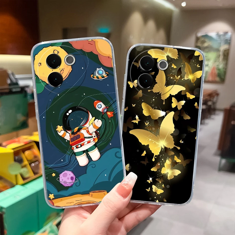 Vivo V30e 휴대폰 커버 예쁜 플라워 케이스, 투명 소프트 실리콘 펀다 낙하 방지 하이 퀄리티 범퍼, Vivo V 30 E 5G 하우징