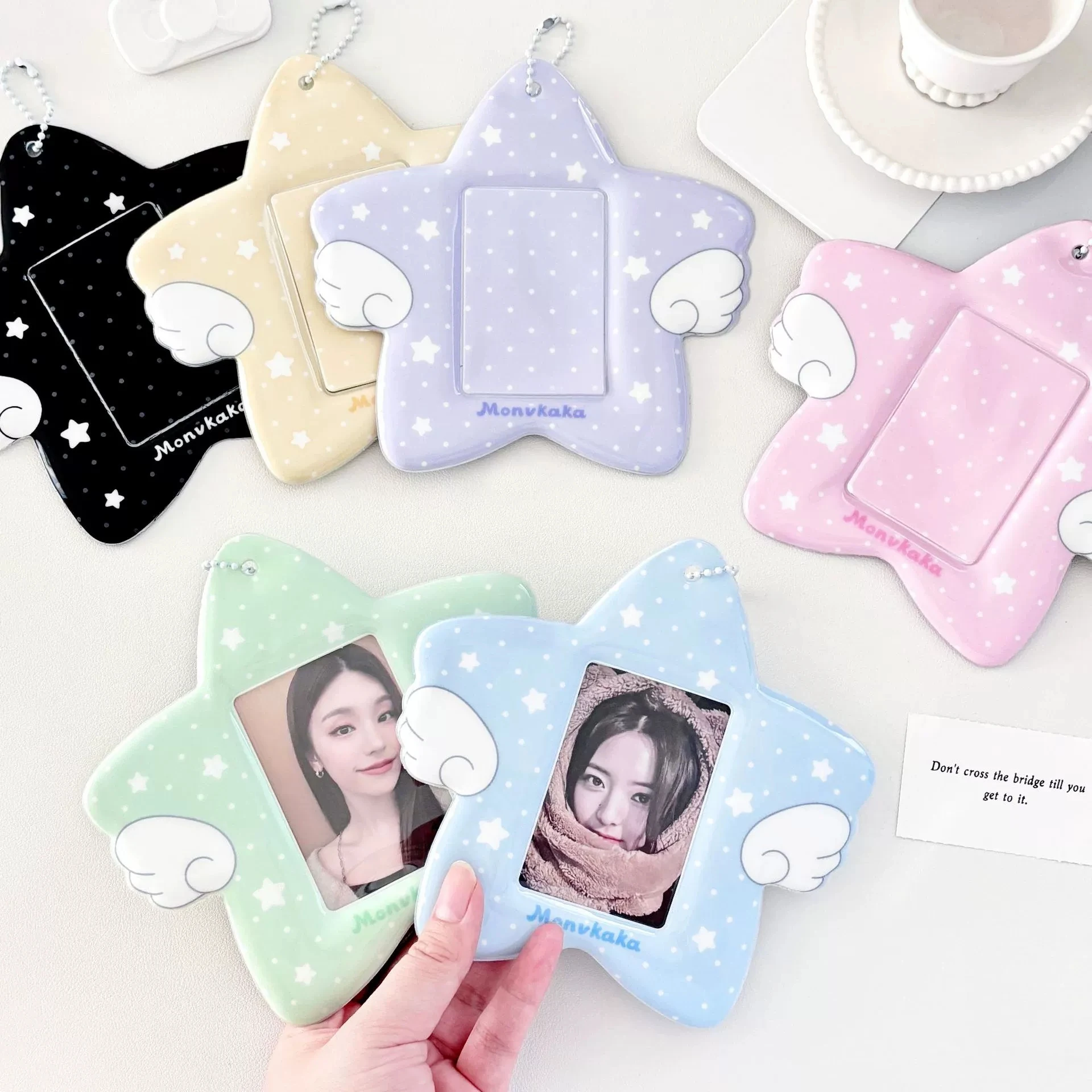 MINKYS Kawaii Star Wings Shape 3 inch Kpop Photocard Holder Photo Card Holder Bag Pendant School Stationery
