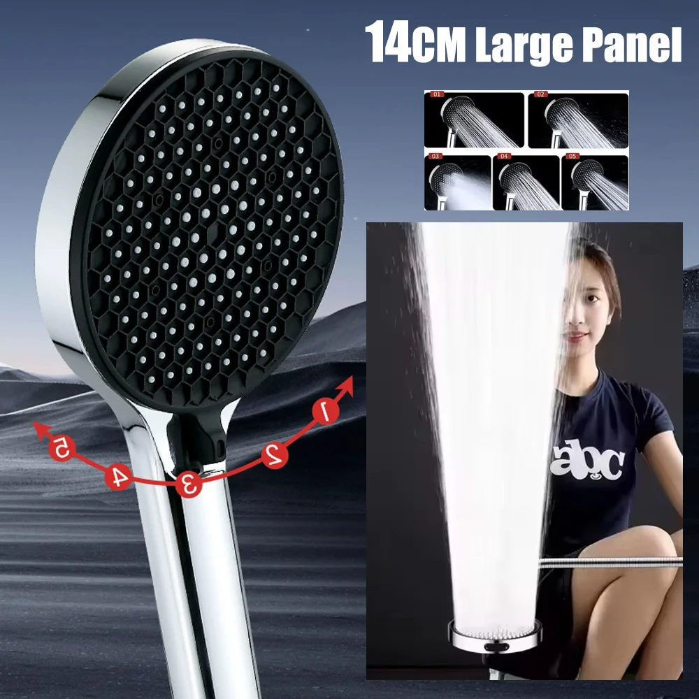 

New 14CM 5 Modes High Pressure Shower Head Honeycomb Boost Shower Water Saving Handheld Massage Showerhead Bathroom Accessories