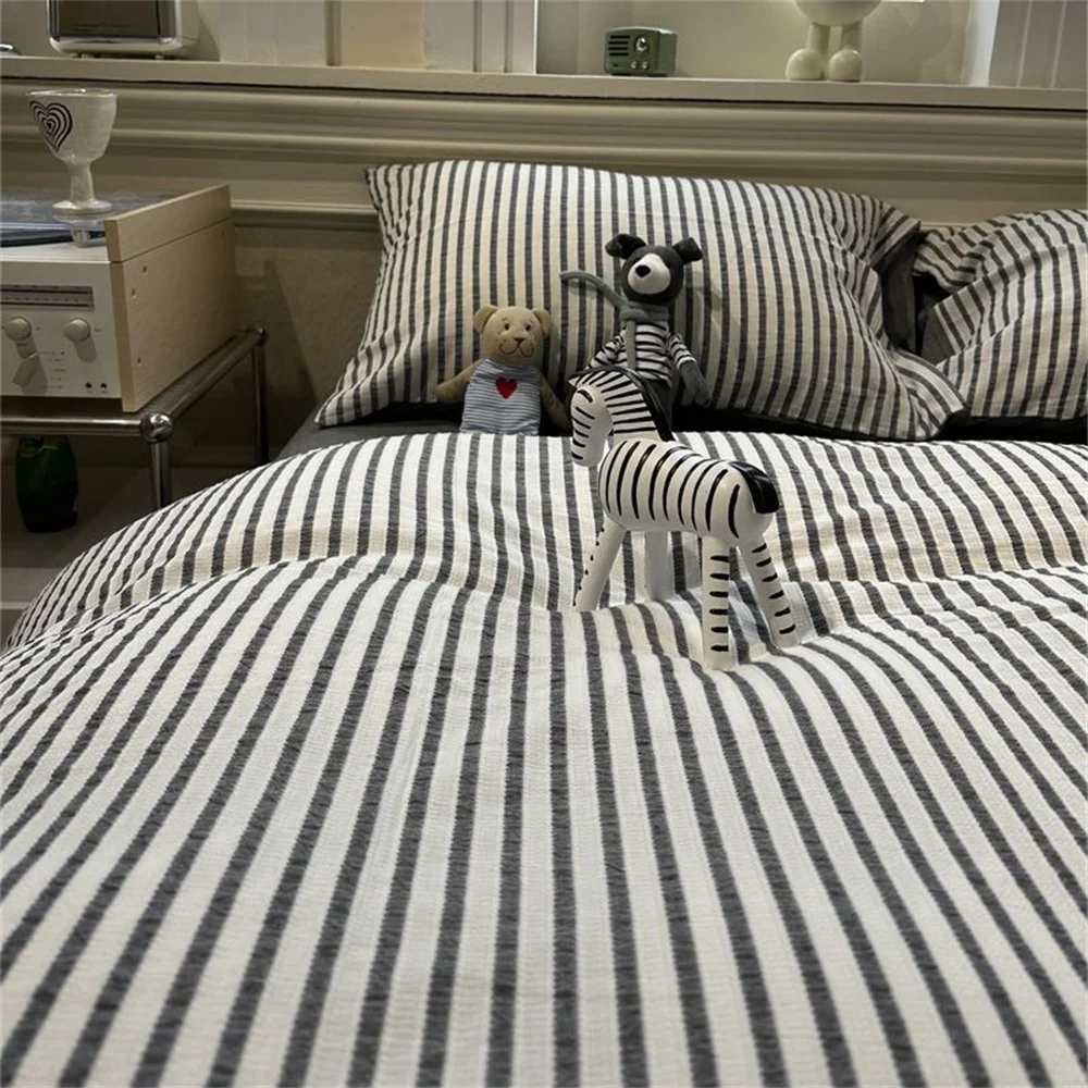 Ins Nordic Bettbezug-Set, Steppdecken-Set, minimalistischer Stil, grauer Streifen, Bett-Set bestehend aus vier Teilen, Luxus-Bettwäsche-Set für Zuhause, Bettwäsche – Detail 13