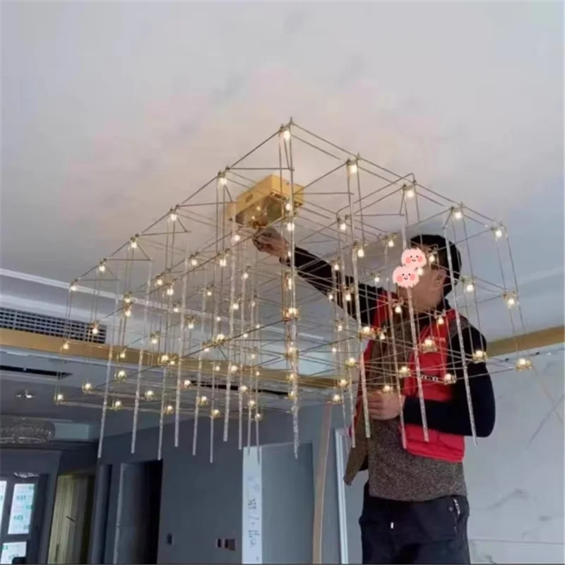 Light Cube Chandelier Hotel Clubhouse Sand Table Sales Department Starry Sky Villa Restaurant Project Chandelier