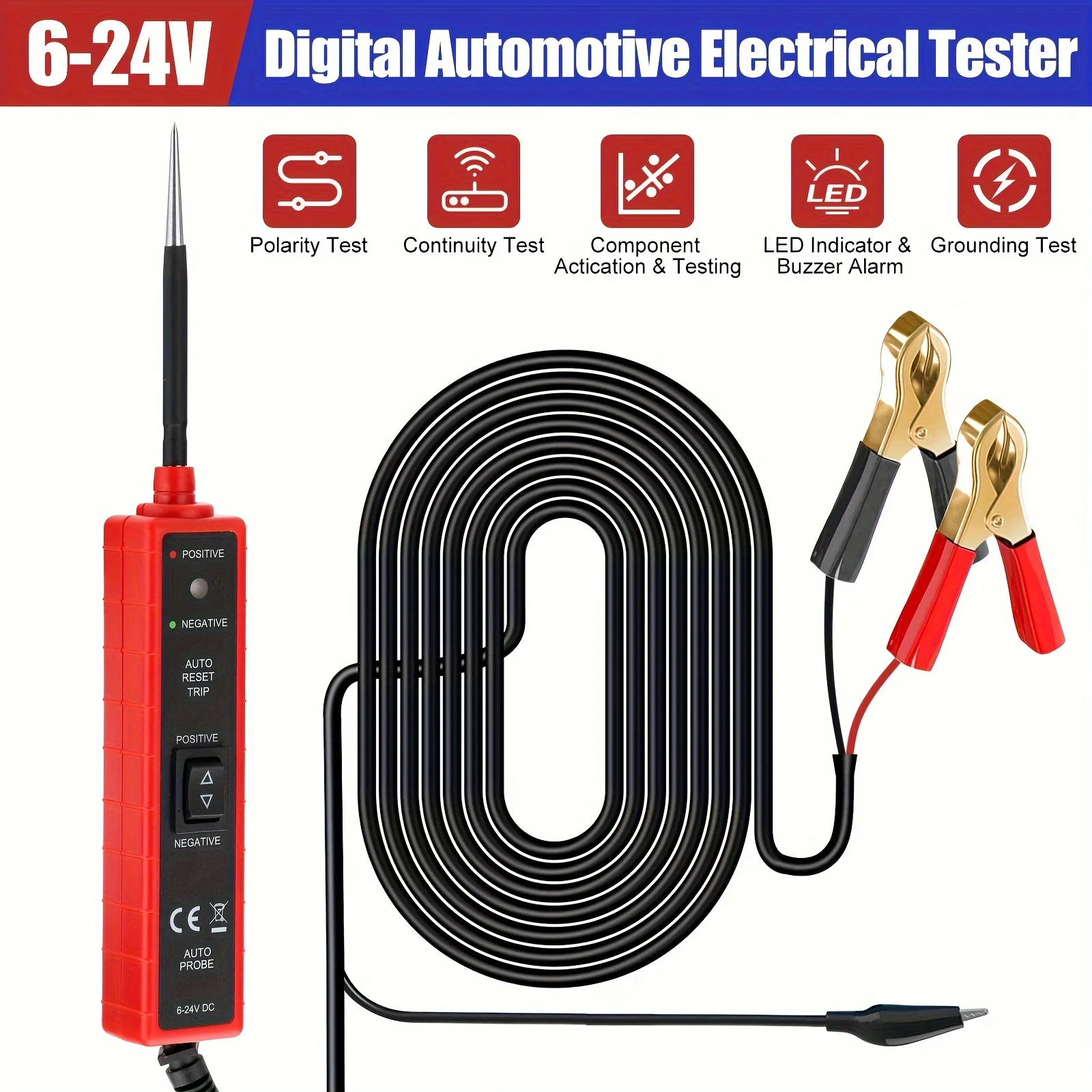 Digitale elektrische tester voor auto's, 6-24V auto-stroomcircuitsonde, multifunctioneel diagnosetool voor elektrisch systeem - afbeelding 1