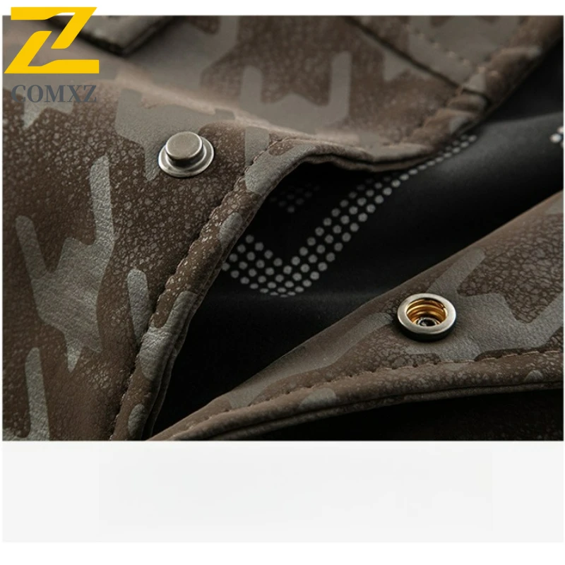 2025 Retro Men's Leather Jacket Spring Autumn High End Trendy Grid Camouflage Windproof Jackets Male Business Party Lapel Coat