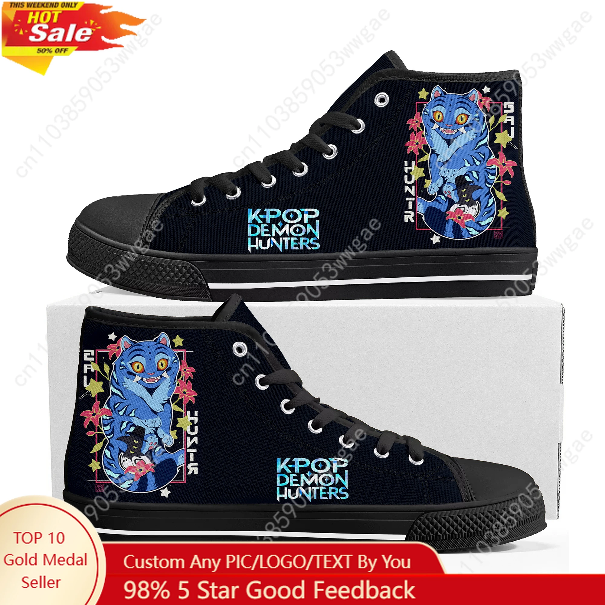 

KPop Demon Hunters High Top Sneaker Mens Womens Teenagers High Quality Canvas Sneaker Casual Couple Shoes Anime Custom Made Shoe