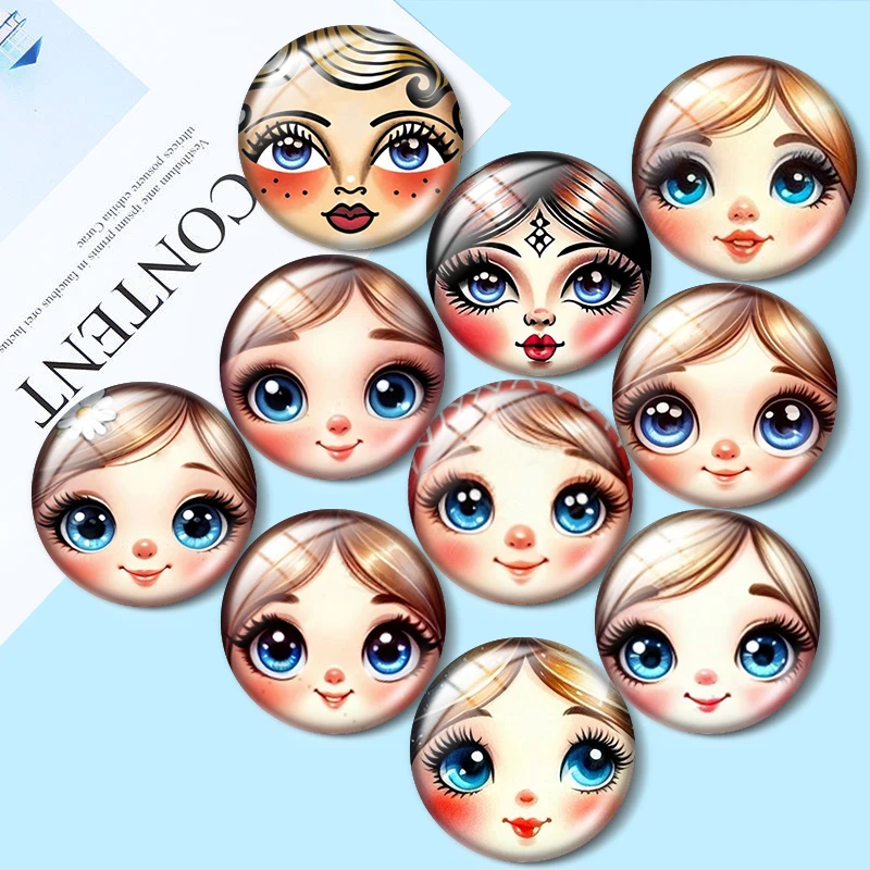 Russian Girl doll Matryoshka doll Face10pcs 12mm/18mm/20mm/25mm Round photo glass cabochon demo flat back Making findings
