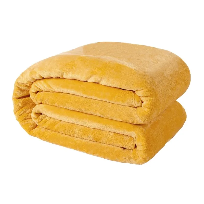 Fleece Flannel Gift Gold Blankets For Beds Solid Soft Warm Bedspread Sofa Cover Faux Fur Cozy Fuzzy Plaid Blanket Christmas