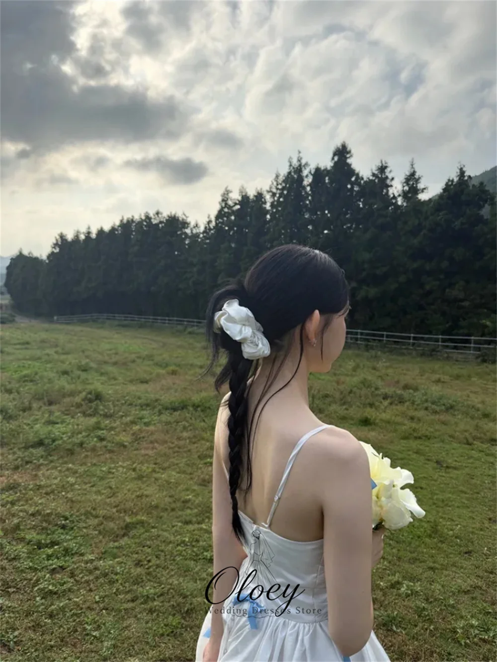 OLOEY Modern Spaghetti Strap Korea Wedding Dress Photo Shoot Sleeveless A-Line Mini Bridal Gown Garden Wedding Dress Customized