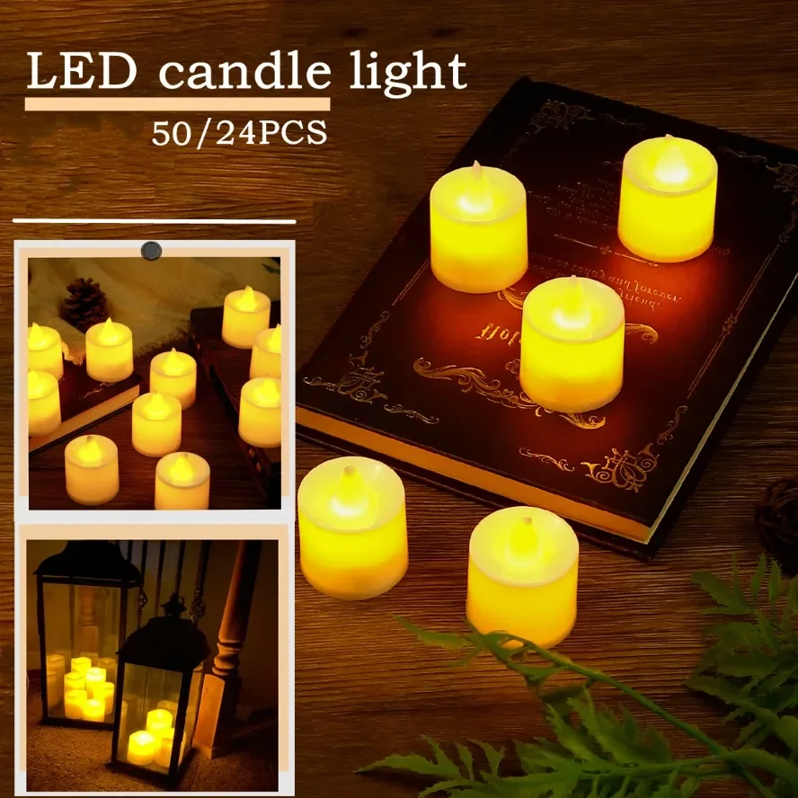 50/24PCS LED Simulation Candle with Switch Battery Tealights Candles Flameless Wedding Home Christmas Decor Candle Warm Light