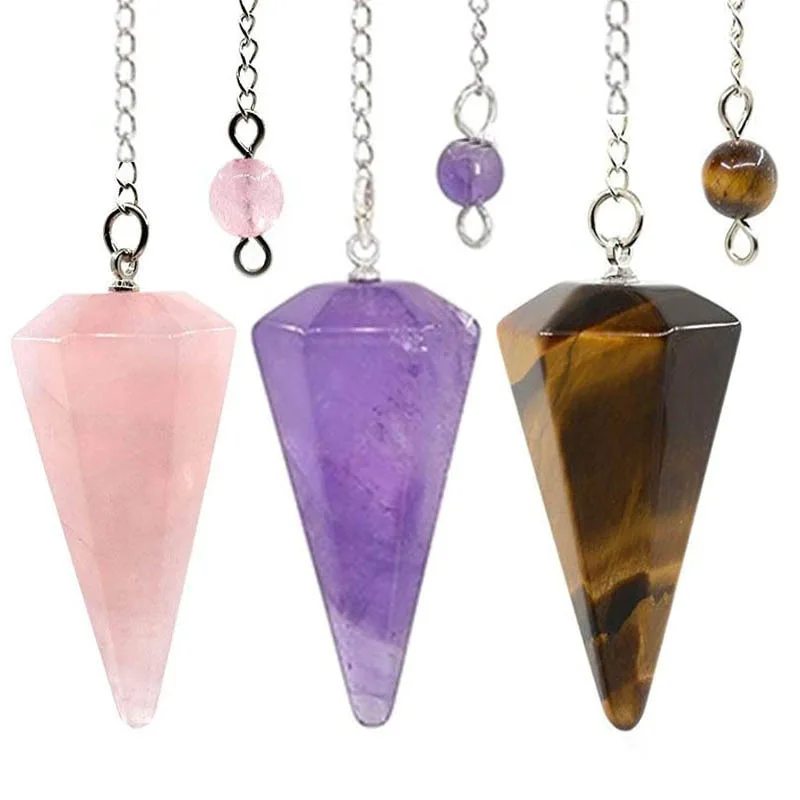 Large Natural Gem Crystal Hexagon Column Conical Pendant Necklace Cut Crystal Collar Garden Decoration  Crystal Suncatcher