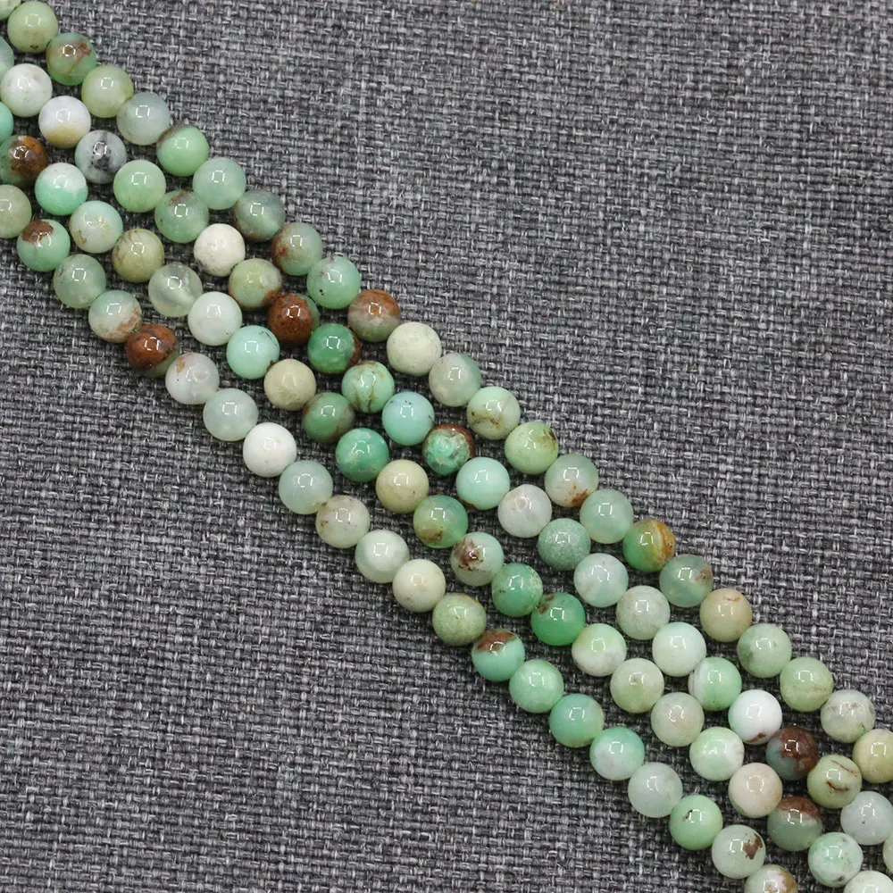 APDGG 5mm Natural Green Chrysoprase Smooth Round Real Gemstone Loose Beads 15.5\