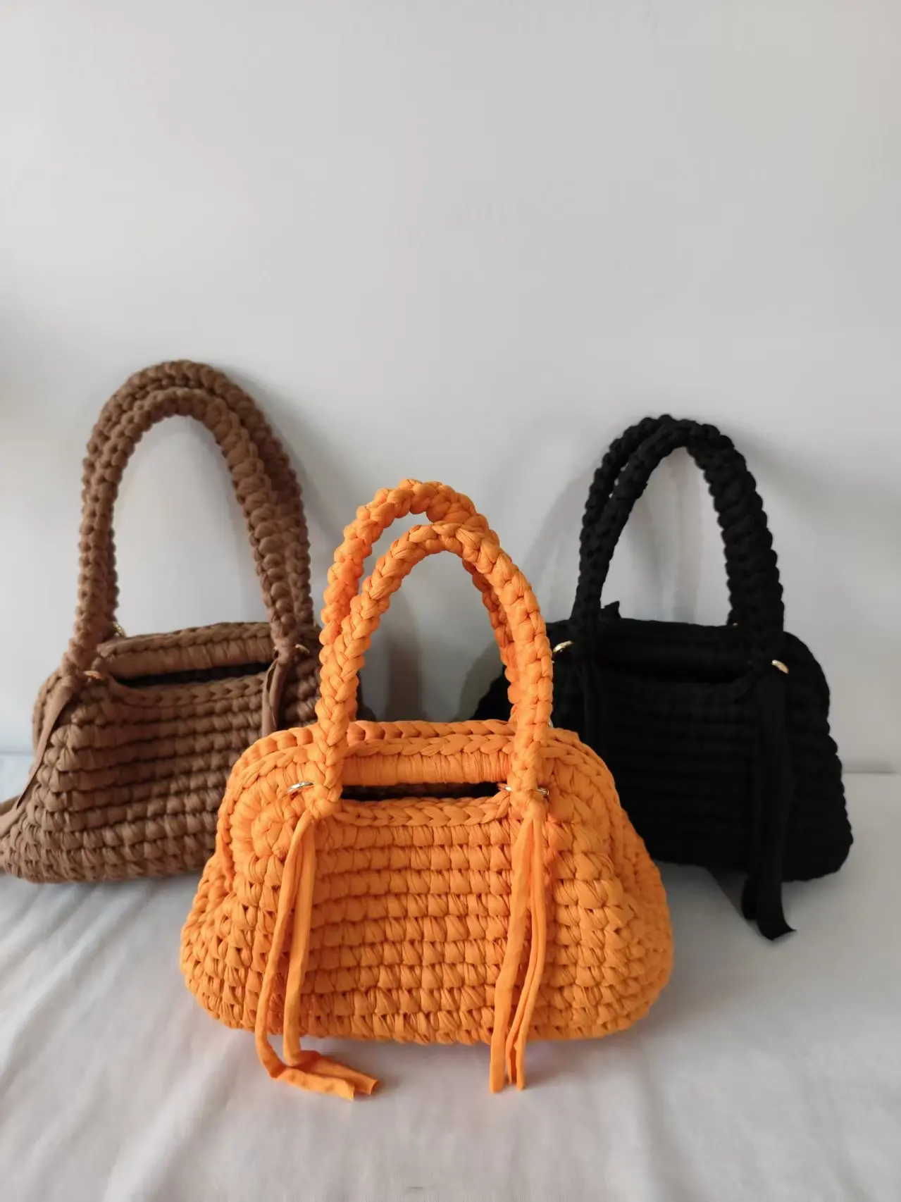 

Yiwu Yingzi Handmade Woven Clutch Bag, Multicolor Crochet Tote Bag with Braided Handles, Boho Style Women's Handbag