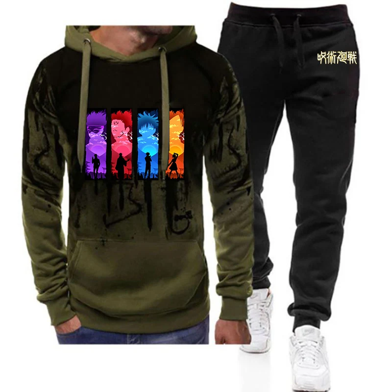 2025 Spring And Autumn Jujutsu Kaisen Printing Men's New Gradient Color Set Gojo Satoru Hoodie+Casual Sweatpant Suit