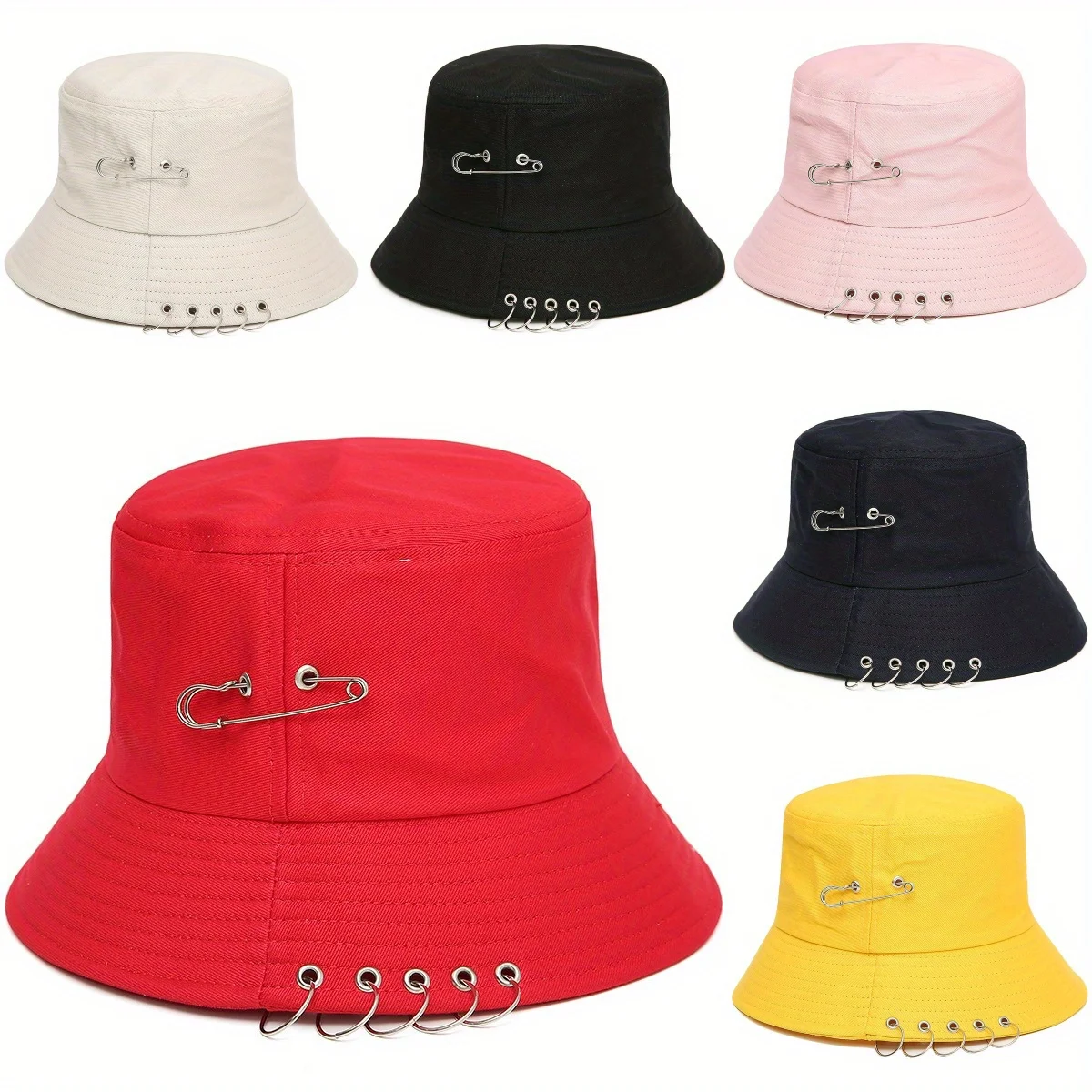 

1PC Brooch Ring Harajuku Bucket Hat Unisex K Pop Bob Outdoor Beach Sun Hat Fashion Fishing Bucket Hat
