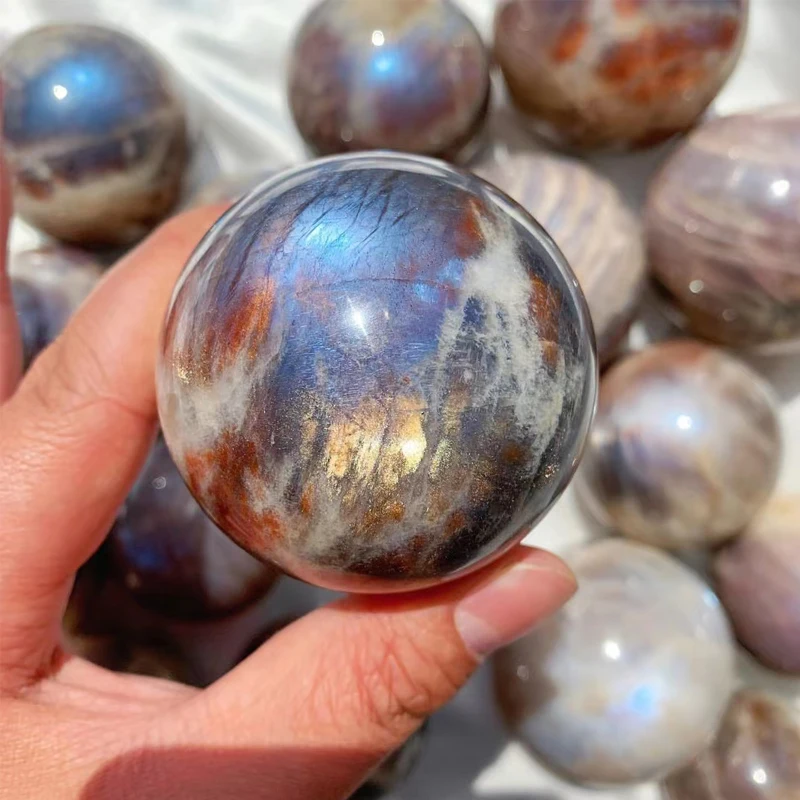 Stunning Sunstone Moonstone Symbiotic Gemstone Sphere New Beginning Feminine Energy Natural Belomorite Quartz Crystal Ball Orb