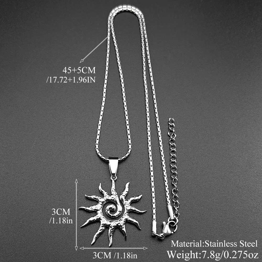Spirale Sonne Anhänger Halskette für Frauen Männer Edelstahl Silber Farbe Alltagskleidung Boho Vintage Chic Halskette Geschenk Schmuck – Detail 3