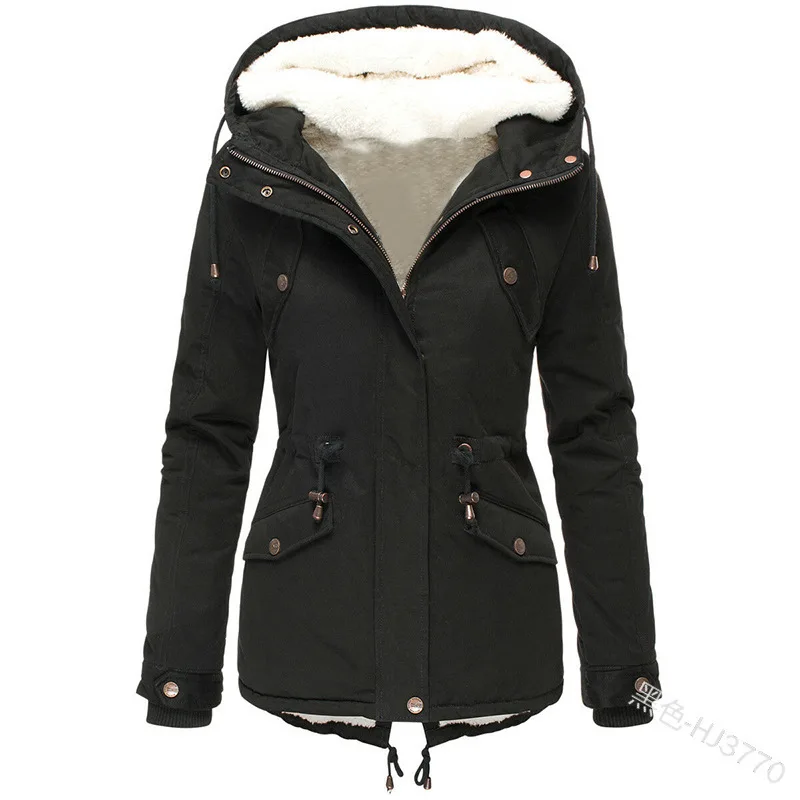 Women's Winter Coat Warm Solid Plush Thickened Long winter Jacket Outdoor Hiking Hooded Casual Windproof Parka Coat Overcoat