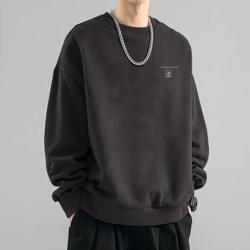 جولة الرقبة البلوز الرجال في الخريف الشتاء زائد المخملية طويلة الأكمام الرجال سترة الأمريكية الأمريكية الرجعية طويلة الأكمام تي شيرت