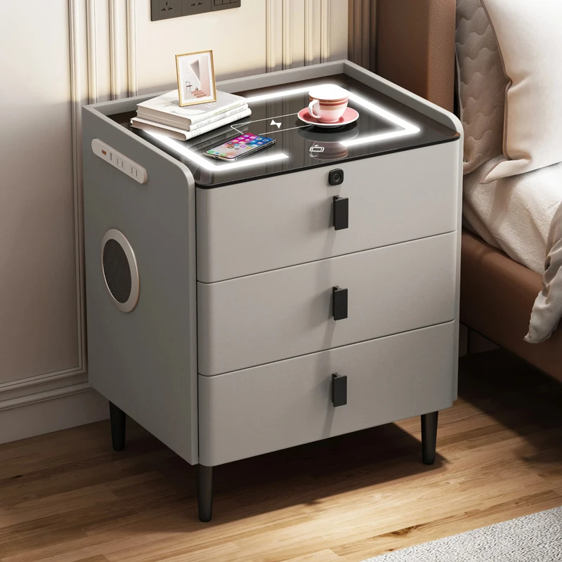 طاولة بجانب السرير بحامل ليلي ذكي فاخر وحديث مع ضوء LED وشحن لاسلكي وبصمة الإصبع وأثاث غرفة نوم الفندق العائمة #6