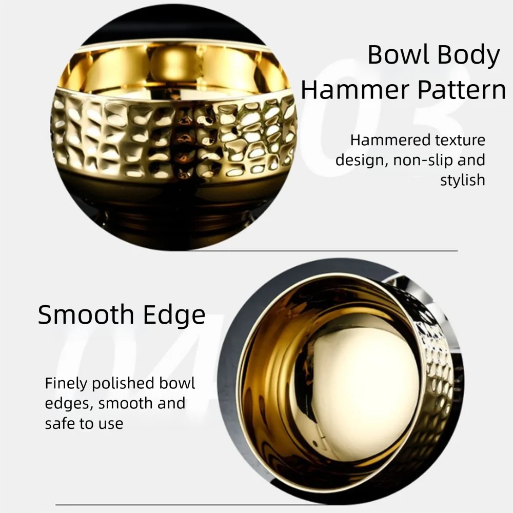 

Double Layer Ice Cream Bowl Thickened Hammer Pattern Salad Soup Bowl Reusable Unbreakable Stainless Steel Soup Bowl