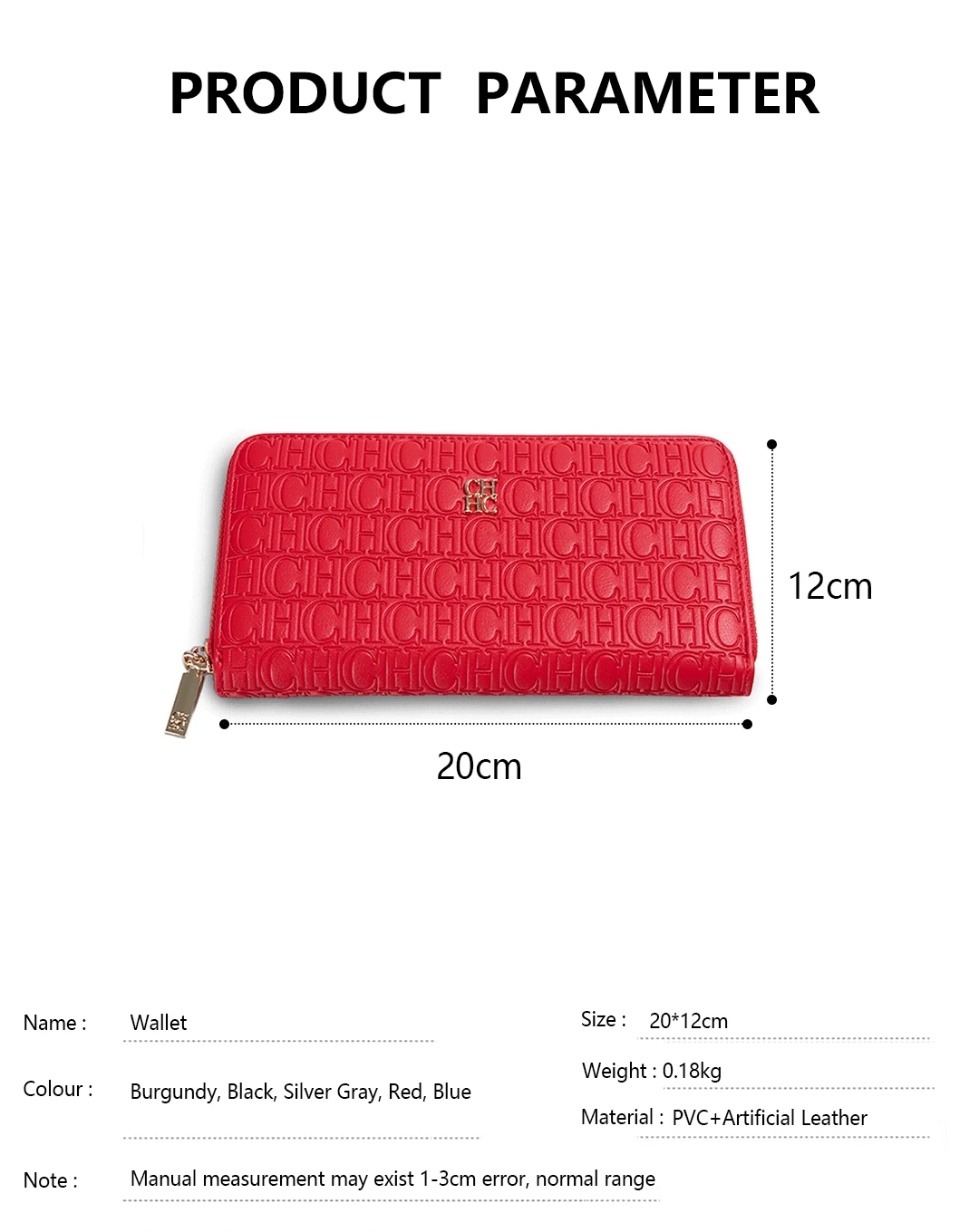 CH Fashion Classic Women's Portable Wallet Solid Color Design Multi-Letter Embossed Women's Coin Purse Minimalist
