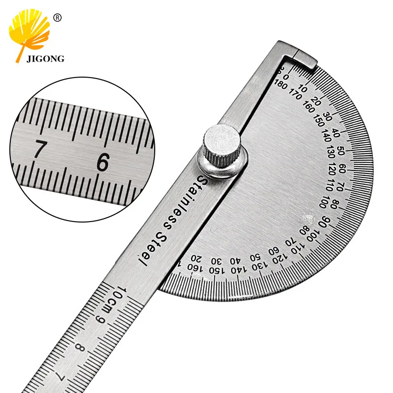 Protractor 180 degrees 0-10CM stainless steel angle ruler angle gauge, adjustable semicircular indexing gauge protractor