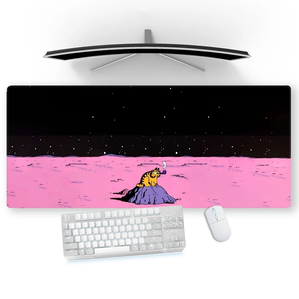 Tapete de Mesa Preto para Gamer, Mouse Pad Espacial, Rosa, Gato, Engraçado, Jogos, Kawaii, Personalizável, Tapete de Borracha para PC, 30x60