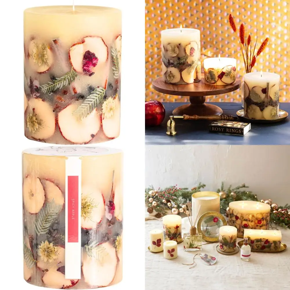 

Spicy Apple Medium Round Botanical Candle - 200-Hour Burn Time, Long Lasting with Cardamom, Cinnamon, Clove Notes