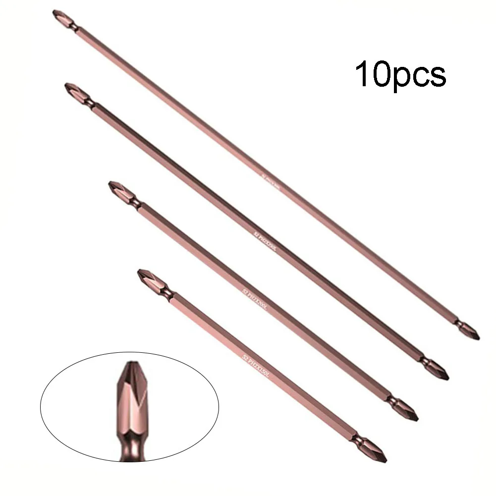 

10pcs Double-head Electric Screwdriver Bit Set PH2 Magnetic 1/4'' Hex Shank Screw Driver Bits Power Tool 150/200/250/300mm