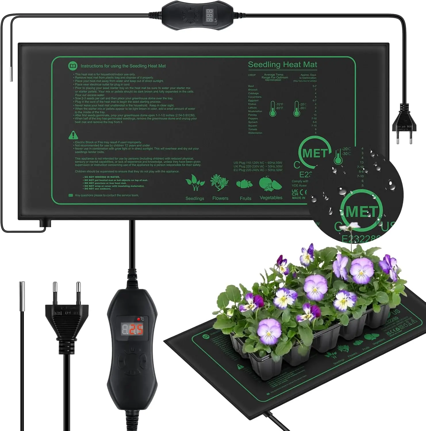 Heating Mat Plants With Thermostat 50W 110V/220V Quick Heating Pad Temperature Regulation Seedlings Pets Reptiles Heat Mat