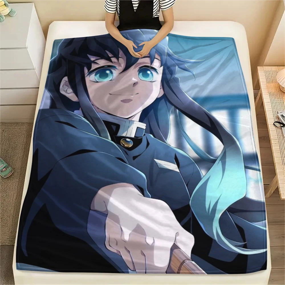Demon Slayer Soft Printed Flannel Blanket Cozy Warm Throw for Bedroom Couch Sofa Perfect for Travel Picnic Outdoor -xia12