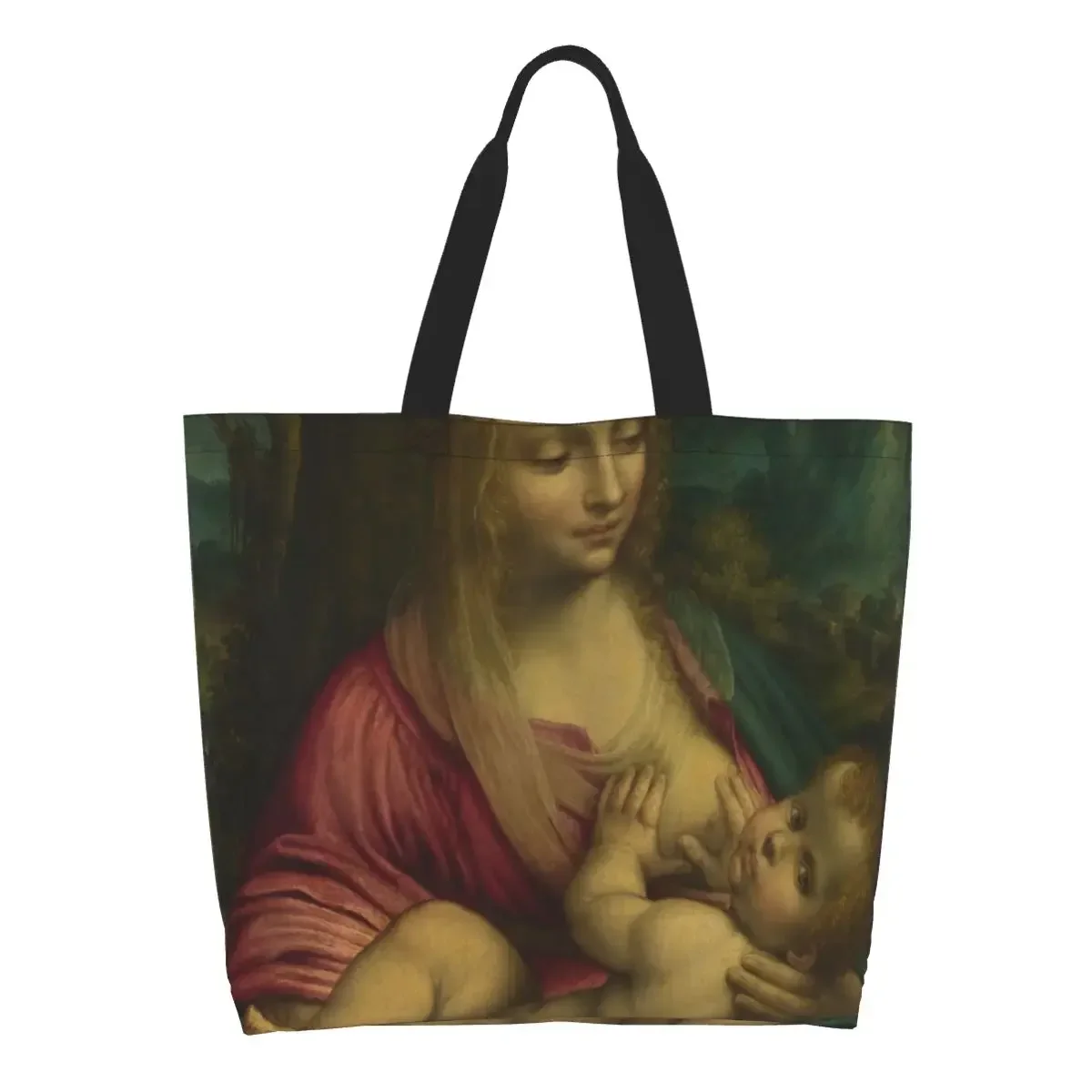 

Virgin And Child By Leonardo Da Vinci Groceries Shopping Bag Canvas Shopper Tote Shoulder Bags Large Capacity Durable Handbag