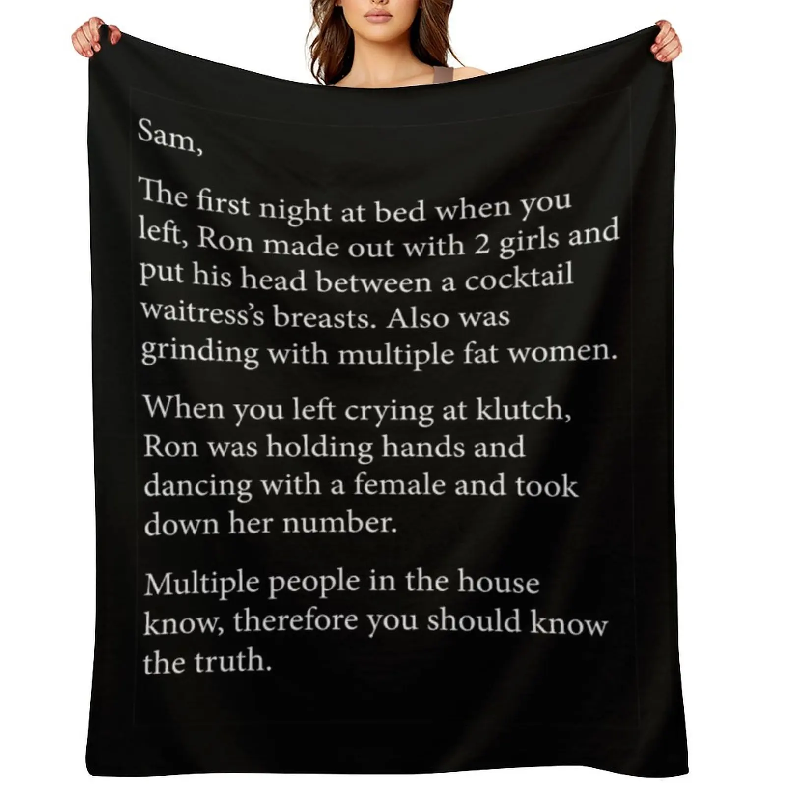 

Anonymous Letter to Sammi full text (Jersey Shore) (Dark Mode) Throw Blanket decorative blankets ands Hairys Blankets