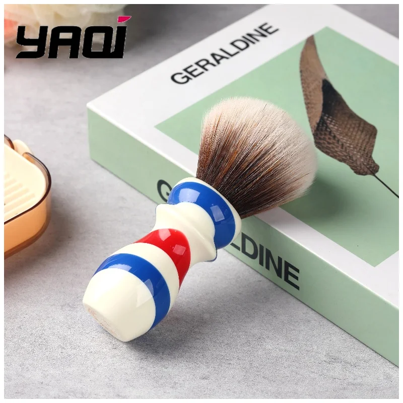 YAQI 24MM Brown Synthetic Knot Shaving Brush New Barber Pole Style Men Shaving Products Wet Shave Tools Best Gift for Men