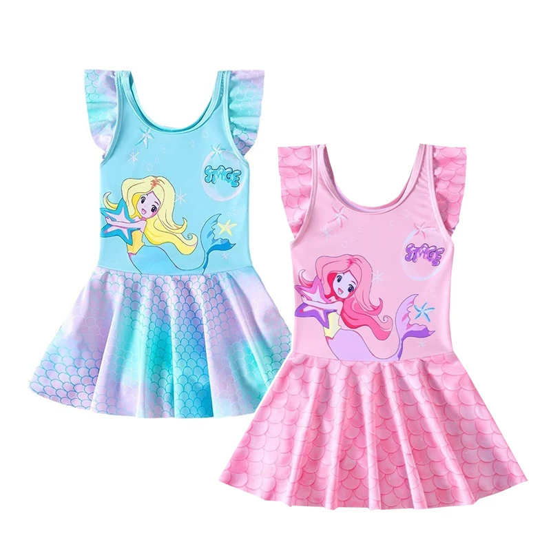 2025 New Summer Flower Kids Swimwear Mermaid Flying sleeves Girls Dress Princess Baby Small Medium Large Children Swimwear Cute