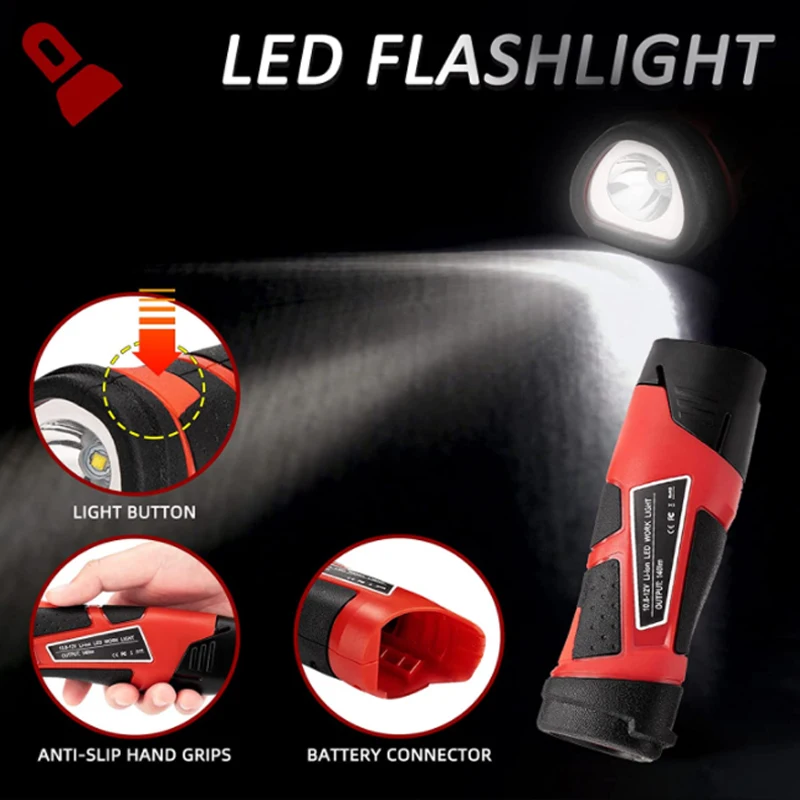 For Milwaukee 3W Electric Torch Handheld Light Work Lamp Flashlight LED Lamp Light for Milwaukee 10.8V 12V M 12 Li-ion Battery