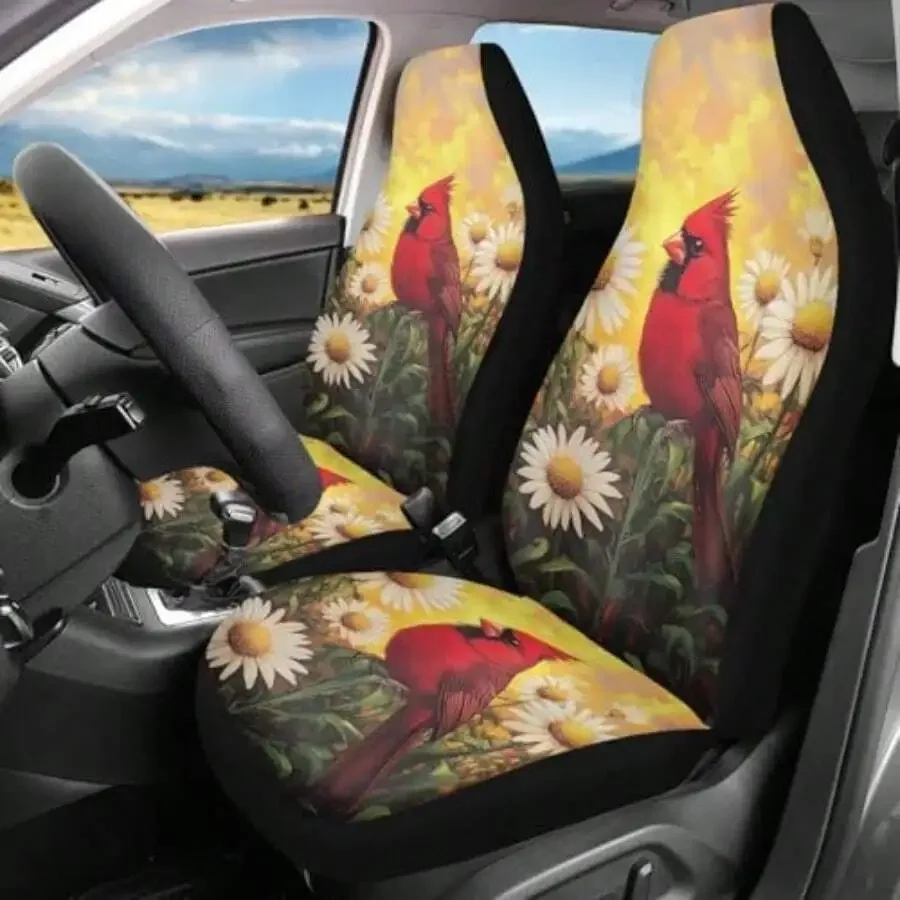 Cardinal Daisy Print Car Seat Covers Set For Front Bucket Seats Universal Fit