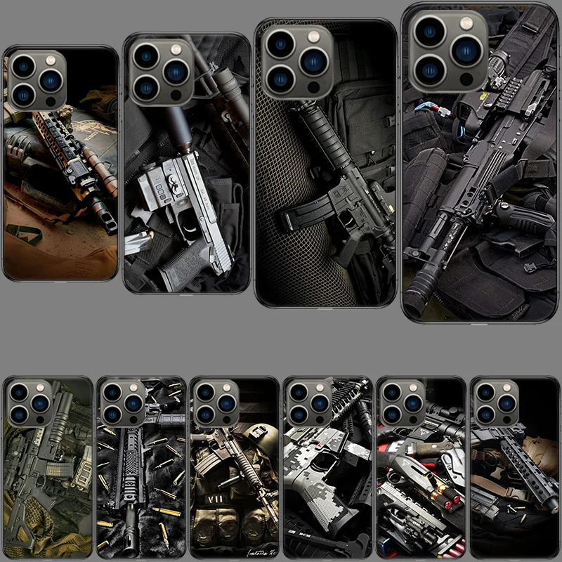 The Military Weapon Phone Case For Apple Iphone 15+ 14 Plus 16 Pro Max 12 13 Mini 11 Pro X XS Max XR Cover Shell Coque