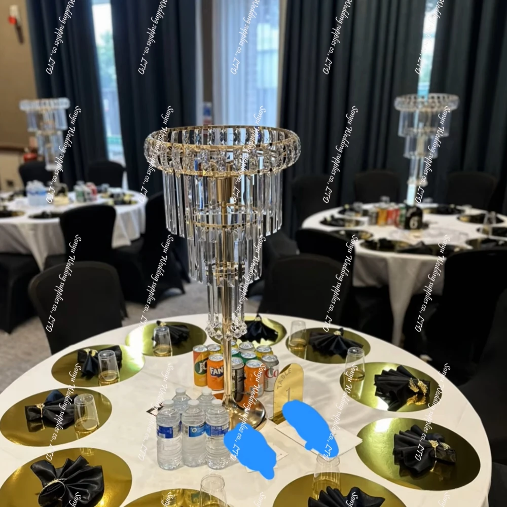 

H80cm/110cm 5/10/15 pcs f10 Modern Gold Centerpieces Acrylic Table metal Wireless Led Light Table Centerpiece for Wedding Event